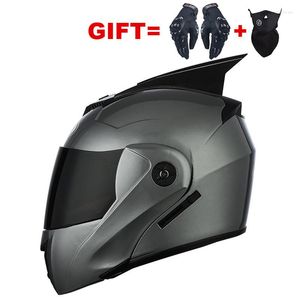 Cascos de motocicleta 2023 abatibles hacia arriba con oreja de doble lente de cara completa Modular casco de Motocross eléctrico Unisex de carreras para adultos y mujeres