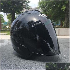 Casques de moto Demi-casque noir Sport de plein air Hommes et femmes Racing Open Face Dot Appd Drop Livraison Mobiles Motos DHc9Z