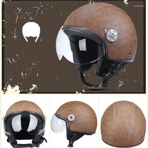 Cascos de moto Dot Helmet Unisex Open Face Cascos Jet Helm Vintage Leather Scooter eléctrico Cascque Retro M L Xl Xxl Rojo Negro