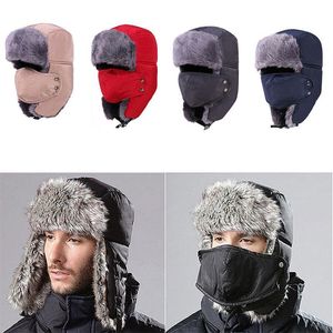 Casques de moto Hommes Femmes Unisexe Bomber Chapeaux Ski Chapeau Hiver Hommes Chaud Russe Ushanka Avec Oreillette Masque Respirant Détachable