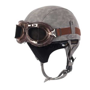 Cascos de motocicleta Nuevo casco de motocicleta de cuero Vintage Casco Moto motocicleta cara abierta Retro medio casco Chopper Biker piloto DOT tamaño MXL x0731