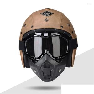 Casques de moto en cuir PU visage ouvert pour Dot Appd femmes et hommes casque de scooter de croisière avec masque de lunettes S M L XL XXL livraison directe Dhehl