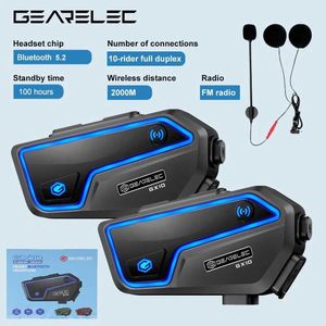 Motorcycle Intercom GEARELEC GX10 Motorcycle Intercom Helmet Bluetooth Headset 10 Riders 2km MOTO Communicator Interphone FM Music Sharing PK B4FM-XL231153