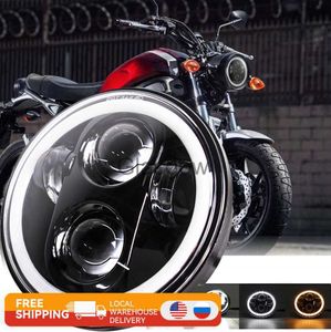 Phare d'éclairage de moto 575 pouces noir Halo Angel Eyes LED pour Harley Sportster 1200 883 Street Softail Dyna 534 