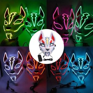 Moto Masques LED Masque Renard Chat Visage El Fil Lumière Festival Cosplay Costume Décoration Drôle Élection Partie Masque G0721