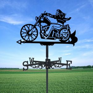 Motorcycle Weathervane Silhouette Art Black Metal Motorcyclist Wind Graws Outdoors Decorations Garden For Roof Yard Building 240403