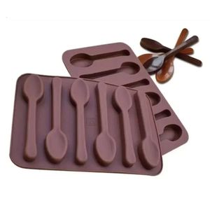 Molde DIY antiadherente de silicona para decoración de pasteles, 6 agujeros en forma de cuchara, moldes de Chocolate, gelatina, hielo, hornear, dulces 3D, cocina