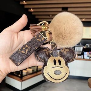 Mouse diamond design car keychain new favor flower bag pendant charm jewelry keyring holder men's gift fashion PU leather animal keychain accessories Other Festive