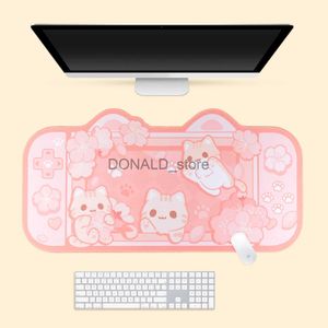 Tapis de souris Repose-poignets Extra Large Tapis de souris de jeu Kawaii Mignon rose pastel Sakura Cat XXL Grand tapis de bureau étanche à l'eau antidérapant Accessoires de bureau pour ordinateur portable J231215