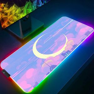 Tapis de souris Repose-poignets Sailor Moon Paysage RVB Tapis de souris de jeu LED Configuration Gamer Décoration Cool Glowing Mouse Mat Pc Republic of Gamers avec câble Tapis T230215