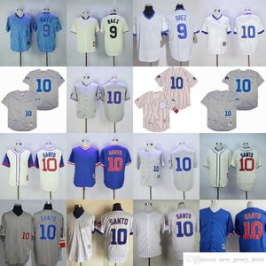 Película Vintage 10 Ron Santo Jerseys de béisbol 9 Javier Baez Jersey Gris Blanco Azul Todo cosido Cooperstown Transpirable para fanáticos del deporte Cool Base