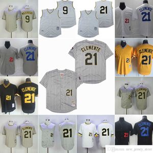 Film Vintage 21 Roberto Clemente Baseball Jerseys Cousu 9 Bill Mazeroski Respirant Sport Blanc Gris Jaune Noir Pull