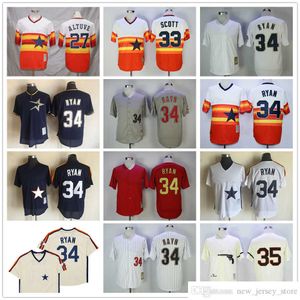 Película Vintage 34 Nolan Ryan Camisetas de béisbol cosidas 33 Mike Scott 35 Joe Morgan Naranja 1980 Crema 1964 Gris 2006