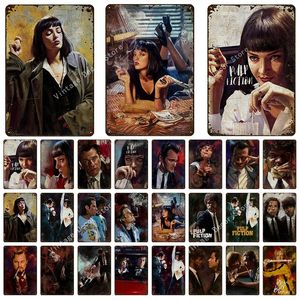 Film Pulp Fiction Peinture en métal Vintage Plaque Métal Rétro Affiches pour Chambre Musique Bar Maison Café Mur Art Cadeau Peintures en Fer 20 cm x 30 cm Woo