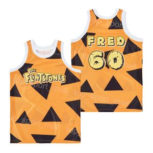 Film The Flintstones 60 Fred Basketball Jersey 90s HipHop High School Respirant Équipe Jaune Rétro HipHop Pour Les Fans De Sport Pur Coton College Chemise D'été Uniforme
