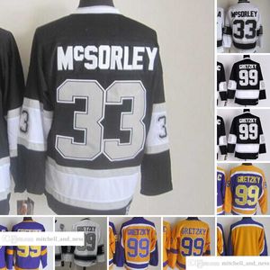 Película Vintage Hockey 99 Wayne Gretzky Jerseys CCM Bordado 33 Marty McSorley Jersey Púrpura Amarillo Blanco Negro Hombres