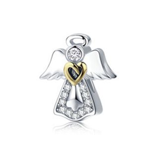 MOWIMO 100% 925 Sterling Silver Guardian Angel Filles Charmes Perles Fit Original Bracelets En Argent Pendentif Collier Bijoux BKC747 Q0531