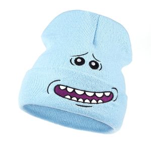 Mr Meeseeks tricoté chapeaux hiver Anime casquettes chaud dessin animé beauté Beanie Sport de plein air ski tricot chapeaux Skullie6302640