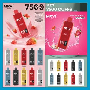 Mrvi Holy 7500 Puffs Jetable Vape Pen E Cigarette Dispositif Avec 600mAh Batterie 15ml Pod Pré-remplie Catridge Rechargeable Écran Affichage CNC Slick Authentique