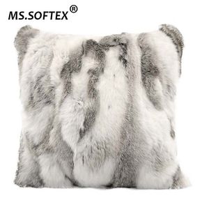 MS.Softex véritable lapin fourrure taie d'oreiller patchwork taie d'oreiller couverture de coussin de fourrure naturelle décoration de la maison 210401
