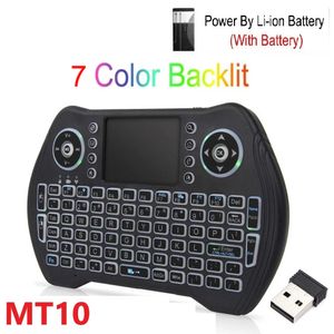 MT10 2.4GHz Télécommande sans fil avec 7 couleurs Rétro-éclairé Portable Mini clavier Touchpad pour TV Box Computer Sep Top Box Air Mouse Nouveau