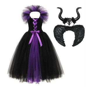 Muababy Girl Maleficent 2 Dress Up Clothes Sans manches Evil Queen Princess Tutu Robe de diable Horn Halloween Costume pour 212T T7754832