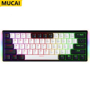 MUCAI MK61 clavier mécanique de jeu USB interrupteur rouge rvb rétro-éclairé échangeable 61 touches filaire câble détachable 231228