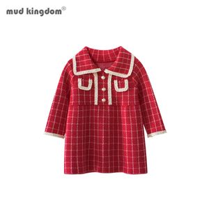 Mudkingdom Baby Girl Clothes Knit Sweater Dress Primavera Otoño Turn-Down Collar Cute Princess 210615