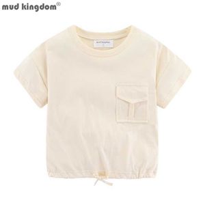 Mudkingdom moda Big Girls Boys camiseta cordón dobladillo suelto ajuste liso para niños ropa chica camisa sólida niños verano Tops 210615