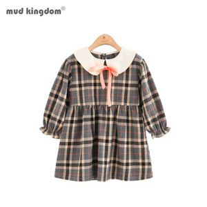 Mudkingdom Kids Dress for Girl Ruffle Cuff Princess Autumn Girls Plaid Peter Pan Collar 210615