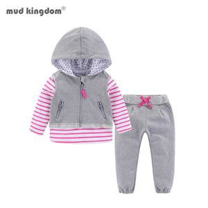 Mudkingdom Little Girls Outfits con capucha a rayas Cute Stars 3 piezas Casual Pants Set School Wear 210615