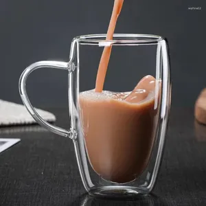 Tasses 150/250/350/450ml Double paroi en verre café isolé tasse en Borosilicate transparent avec poignée jus lait thé tasses pour cadeaux