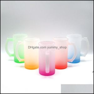 Mugs 16Oz Gradient Frosted Glass Tumbler Sublimation Blanks Skinny With Handle Diy Blank Heat Transfer Cups By Sea Rrb14662 Drop Del Otgcm