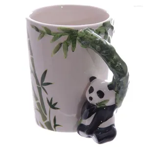 Tasses 1 pièce tasse d'animal tasse à café en céramique poignée de panda mignon avec décalque de couleur noir et blanc en bambou vert 12oz