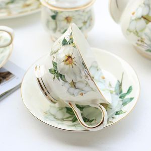 Juego de tazas de té de porcelana de hueso fino de 200ML con platillo, diseño de Camelia, Tasse A Cafe, taza de cerámica, café expreso y cuchara de bandeja