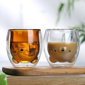 Tazas 280ml creativo lindo oso taza de café de doble capa dibujos animados bebé patito Animal leche vidrio señora regalo taza