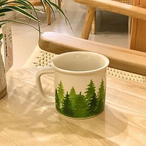 Tazas 350 ml Taza con patrón de árbol de pino Taza de café de planta verde creativa Oficina de pareja en casa Té de alta belleza Regalo de fiesta de Navidad