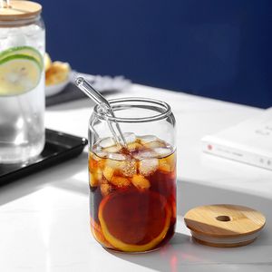 Tasses 400540 ml tasse en verre ou avec couvercle paille brosse Transparent bulle thé jus bière peut lait petit déjeuner tasse Drinkware 230621