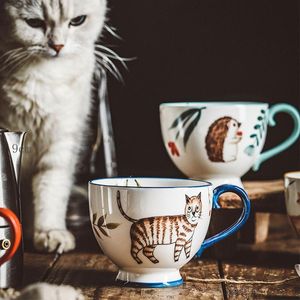 Tazas de cerámica pintadas a mano de estilo Retro de 400ml, tazas de avena, té de la leche, desayuno, taza de animales del bosque, utensilios de cocina