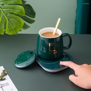 Tazas Taza de cerámica termostática nórdica de 55 grados Cuchara cubierta Regalo de vacaciones cálido Oficina Agua calentada Leche Café