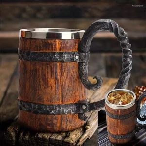 Tasses 600 ml Viking bois style bière cadeau de noël simulation baril en bois tasse double paroi tasse à boire en métal isoler outil de cocktail