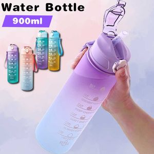 Mugs 900ML Sports Water Bottle with Time Marker Leakproof Cup Motivational Portable Water bottle for Outdoor Sport Fitness BPA Free Z0420