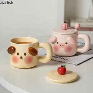 Tasses Tasse à café en céramique de dessin animé avec couvercle cuillère tasses de petit déjeuner verres d'eau de couple tasse de thé au lait tasse de l'après-midi