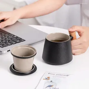 Tasses tasse de thé en céramique avec séparation de couvercle Filtre Poignée en bois pour trempage des verres à boisson à bois à boisson à la tasse de thé