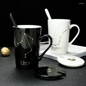 Tazas creativas 12 constelaciones de cerámica con cuchara y tapa café té leche desayuno taza de porcelana regalos novedosos