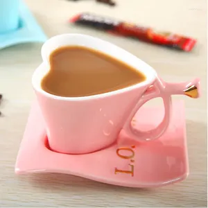 Tazas Café creativo de la taza de cerámica en forma de corazón con plato Garidad de San Valentín Taza de la madre