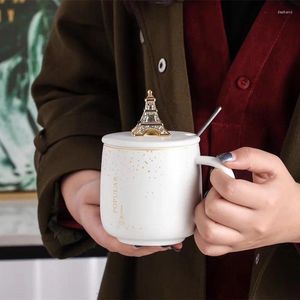 Tasses Creative Iron Tower Cup Zakka Japonais Divers céramique avec couvercle et couple à cuillère