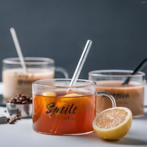 Tasses Lettre créative tasse de verre 500 ml de grandeur avec poignée tasse tasse de thé à la tasse de thé à l'avoine petit déjeuner 2022 Produits