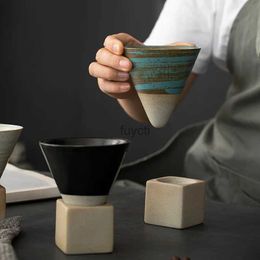 Tasses Créatif rétro tasse à café en céramique cône rugueux poterie tasse à thé japonais Latte tirer fleur porcelaine tasse ménage nouvelle poterie tasse YQ240109