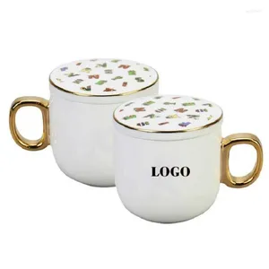 Tasses personnalisées avec Logo imprimé en porcelaine, tasse personnalisée avec poignée en or en céramique avec couvercles